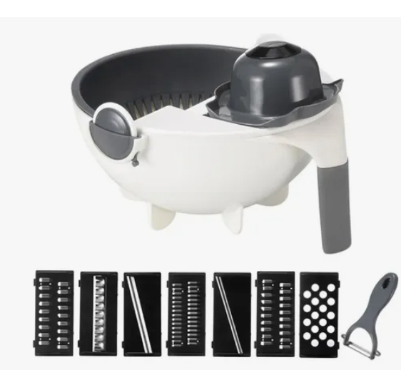 Rallador Cortador de Verduras Multifuncional 7 en 1 con Sistema de Drenaje