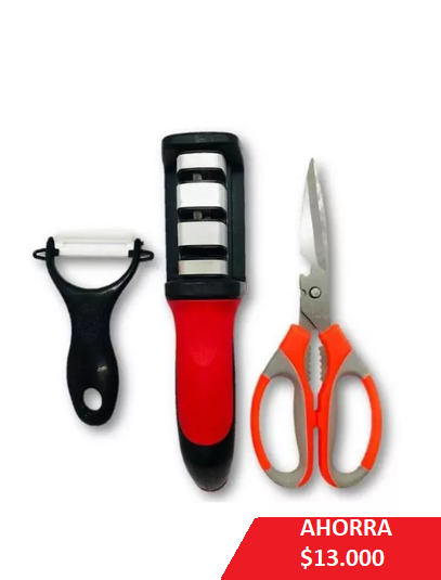 Kit Afilador de Cuchillos 3 en 1 + Tijera y Pelador